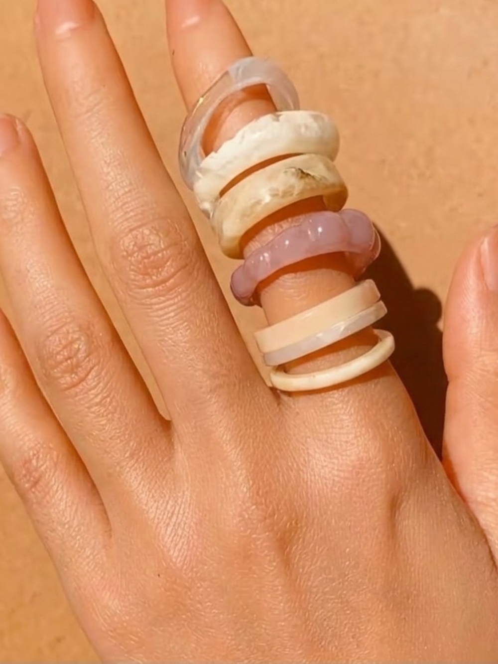 Stackable Cream and Lilac Resin Ring Set - Women Jewelry